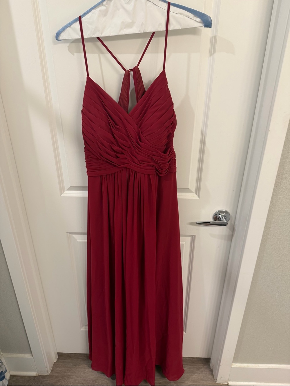 Azazie burgundy chiffon Spaghetti-Strap Maxi Dress